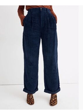 Madewell Pleated Wide-Leg Full-Length Pants in Corduroy/ Dark Nightfall Like New